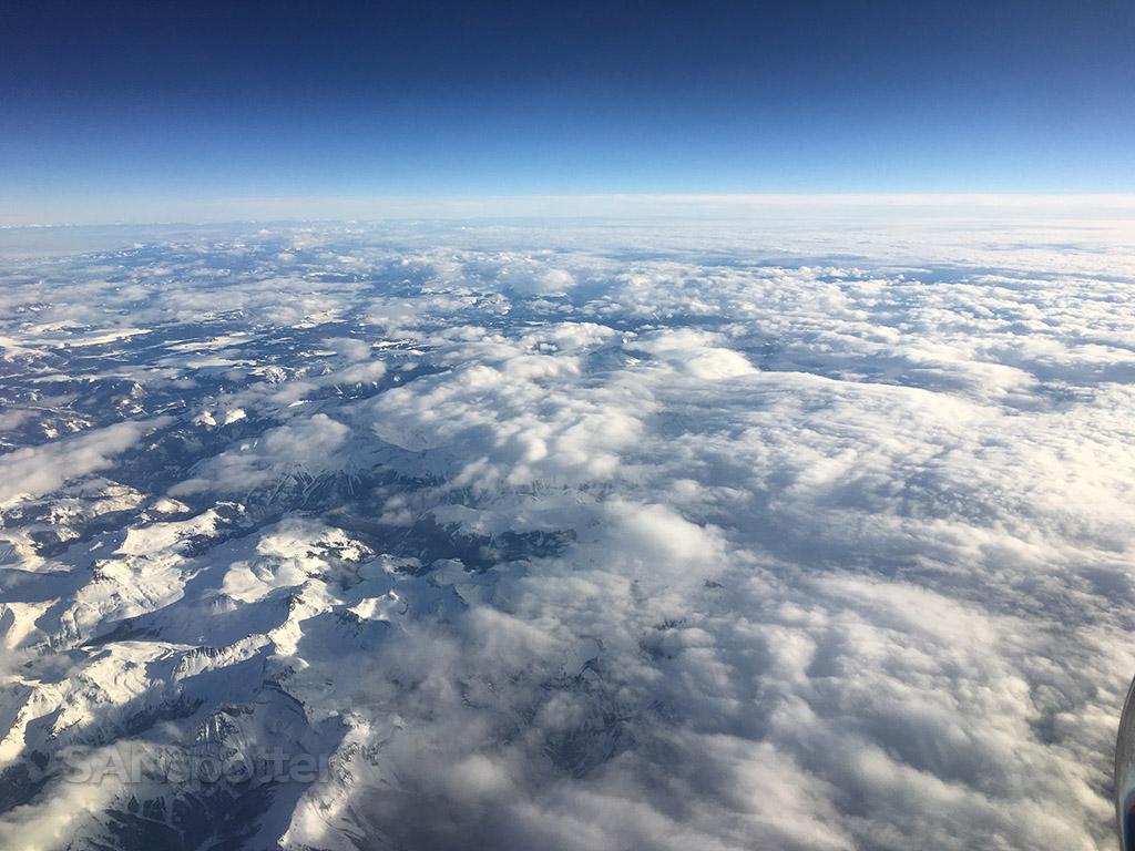 snowy colorado mountains from the air