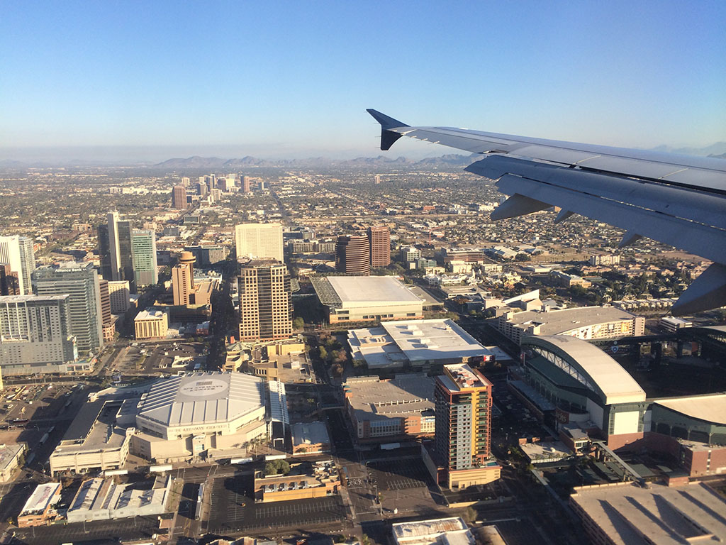 flying over downtown phoenix