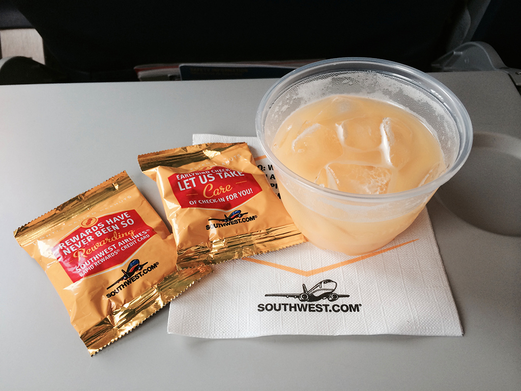 in-flight snack on Southwest Airlines