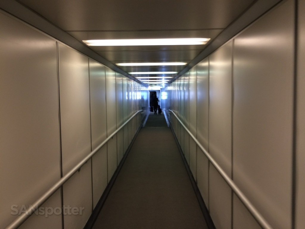 walking down the jet bridge at SFO