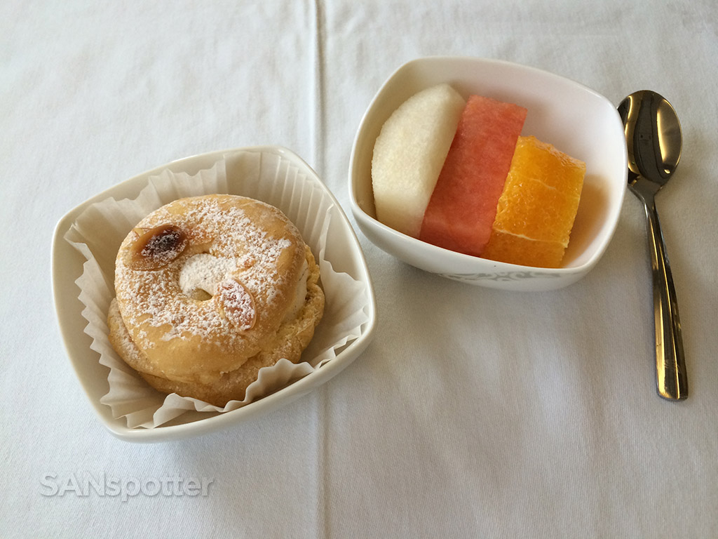 Air China business class dessert cake and fruit