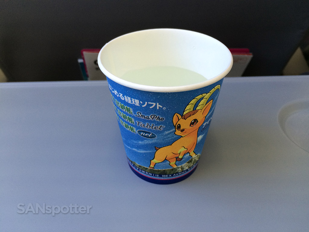 reverse side of the in-flight beverage cup
