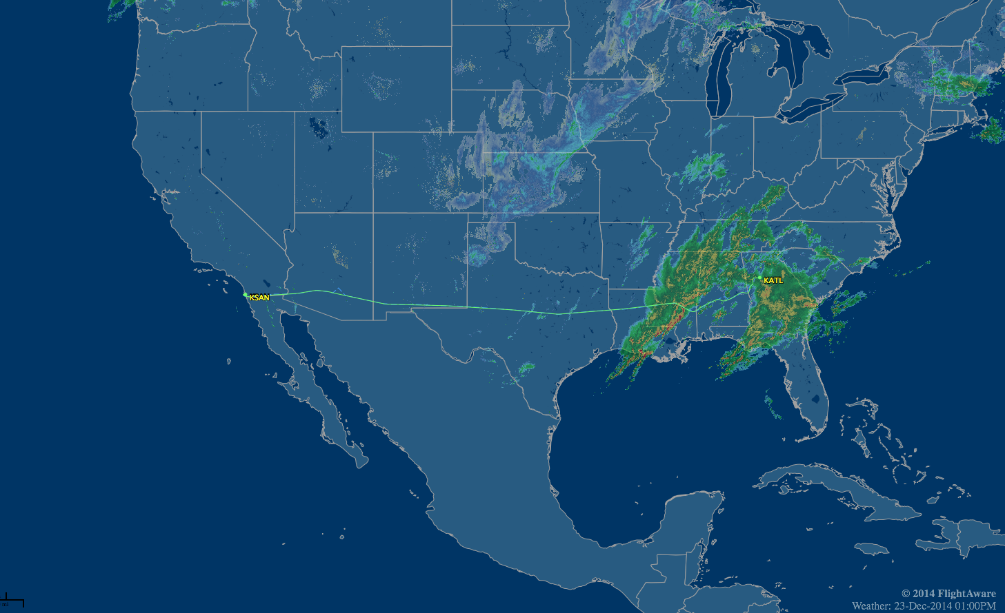 our route via flightaware