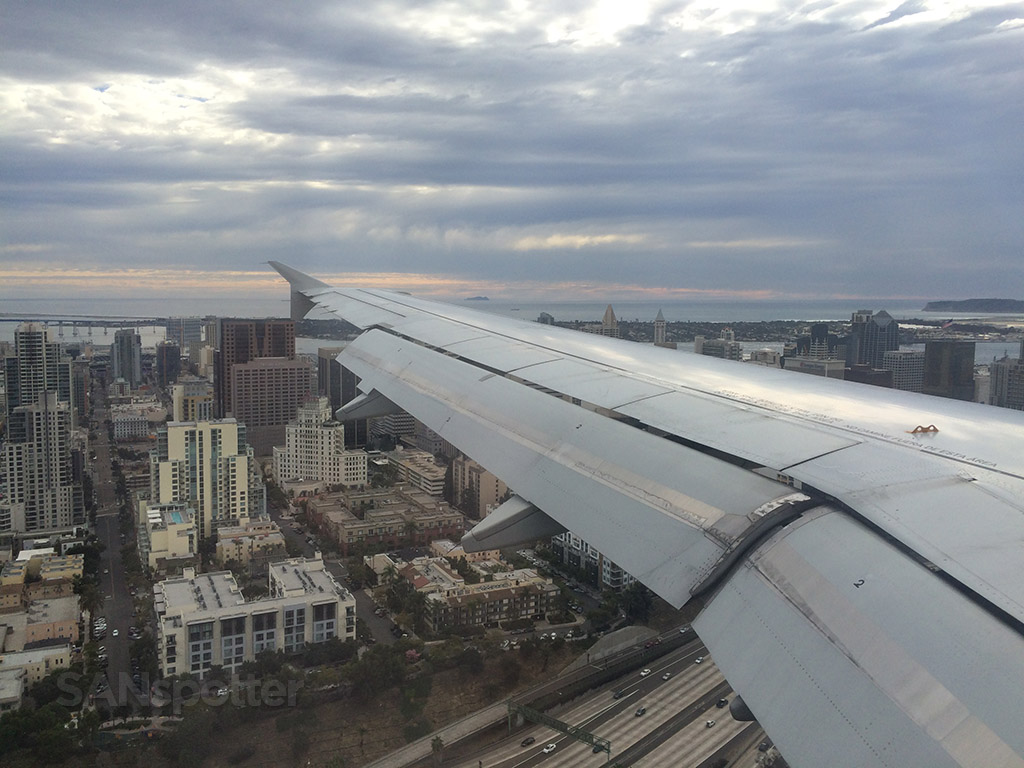arriving in San Diego under overcast conditions