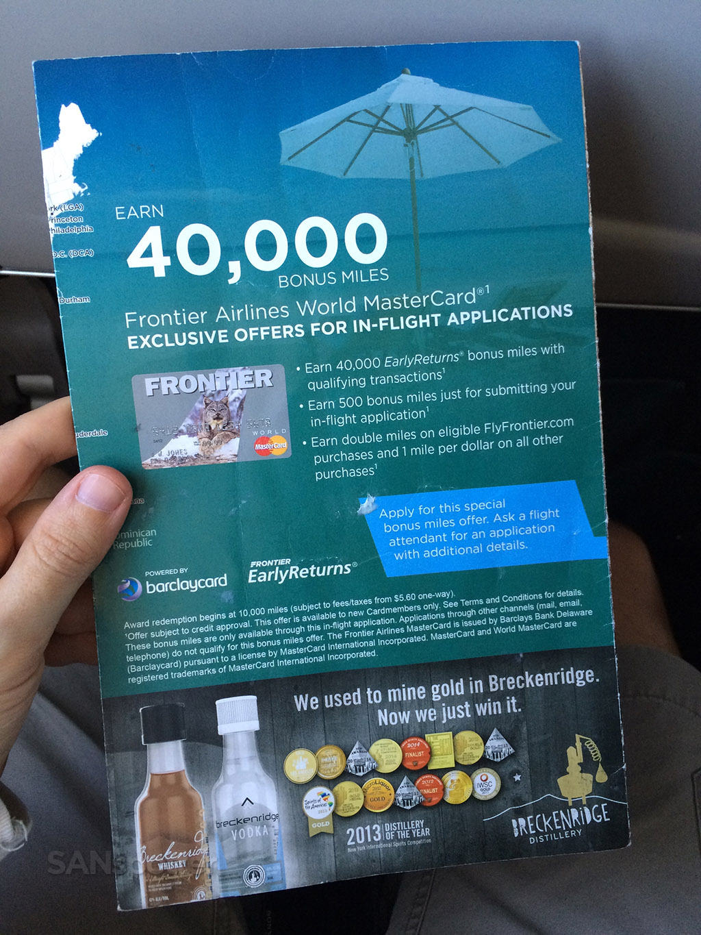 frontier airlines Fly Bar menu back cover