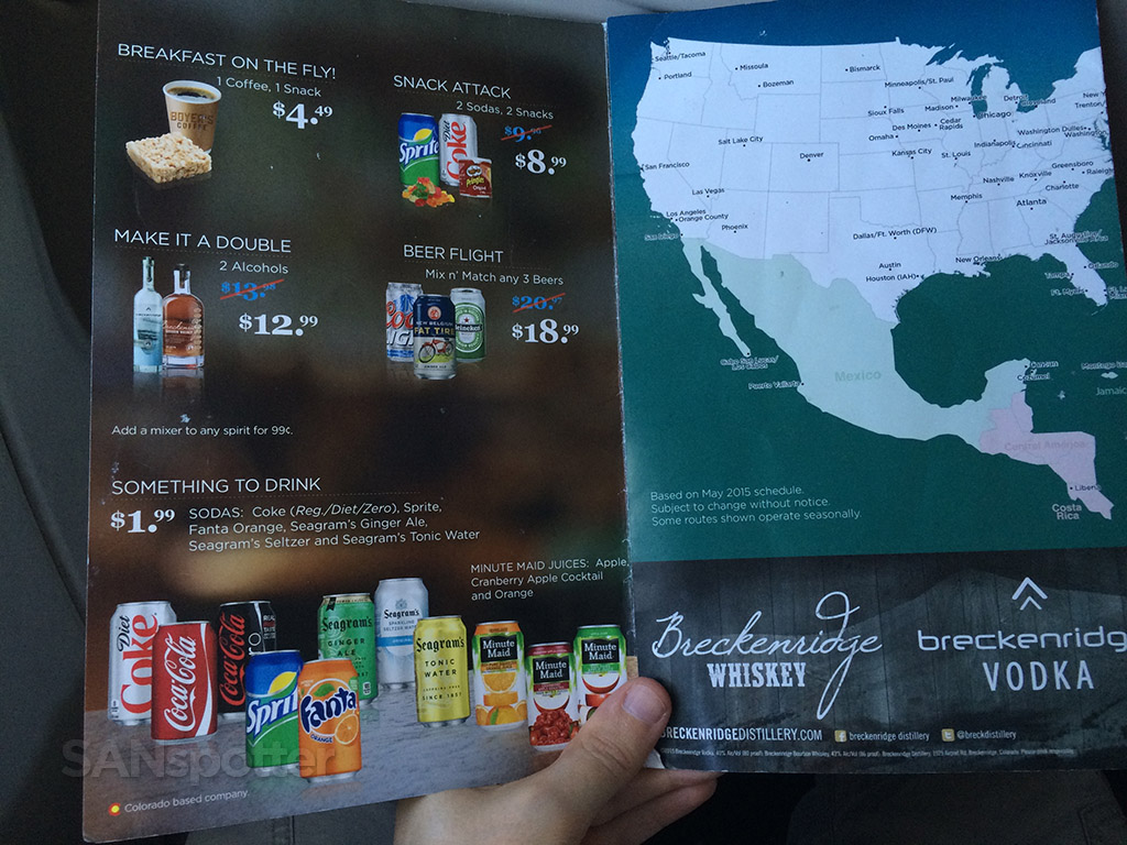 frontier airlines fly bar menu inside