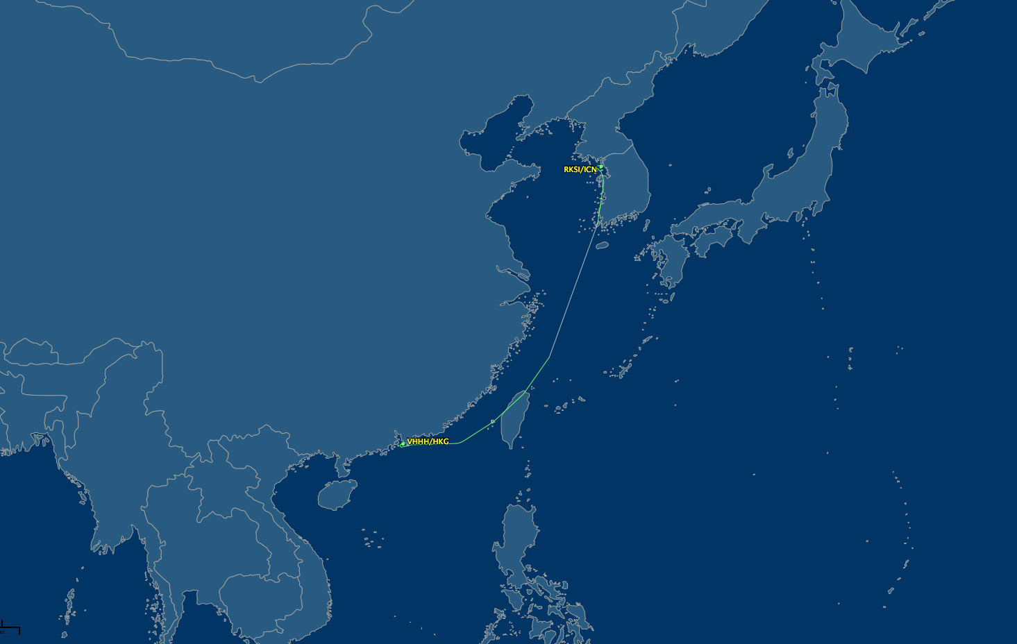 ICN to HKG air route map