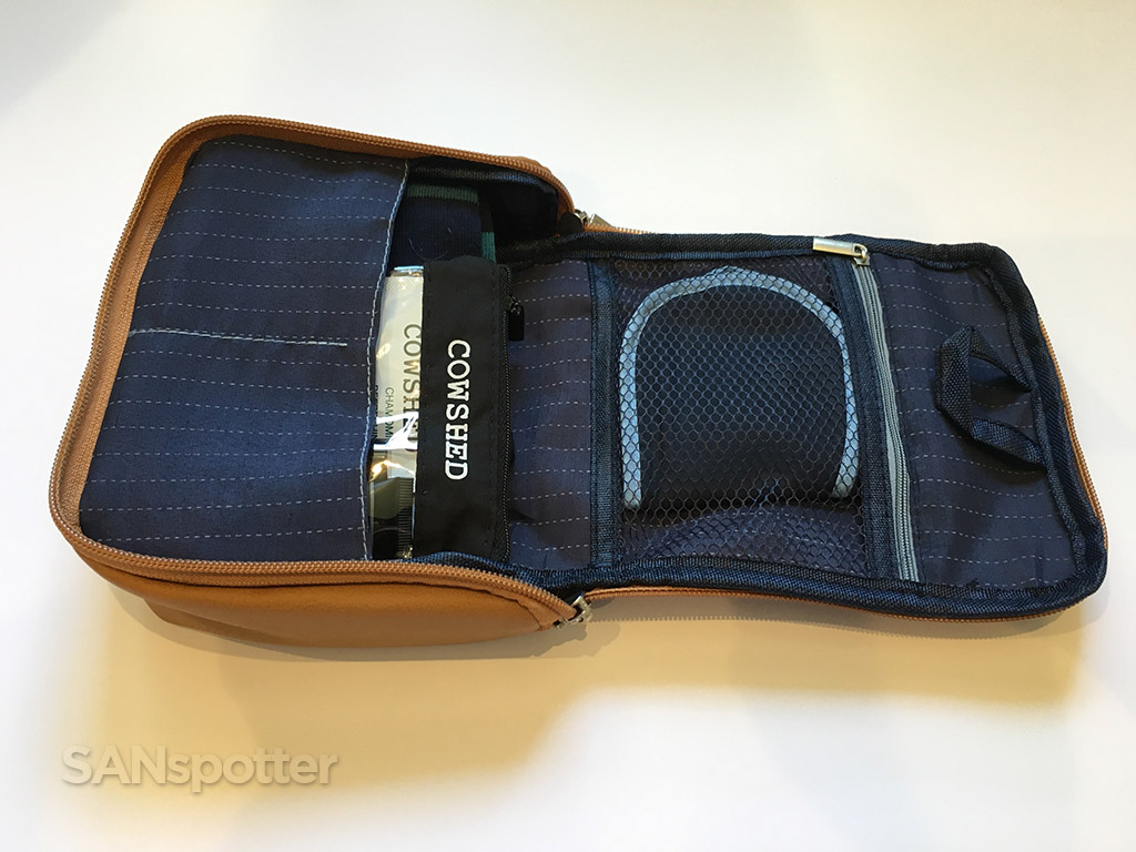 Amenity kit with the main flap open