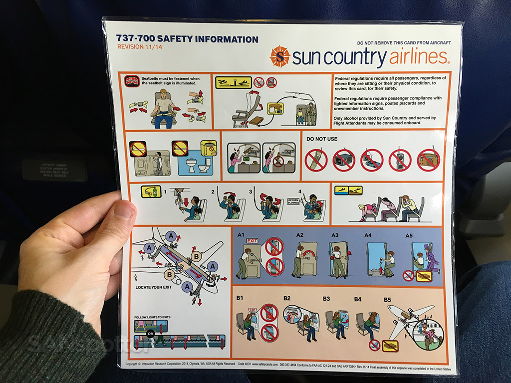 sun country 737-700 flight safety card