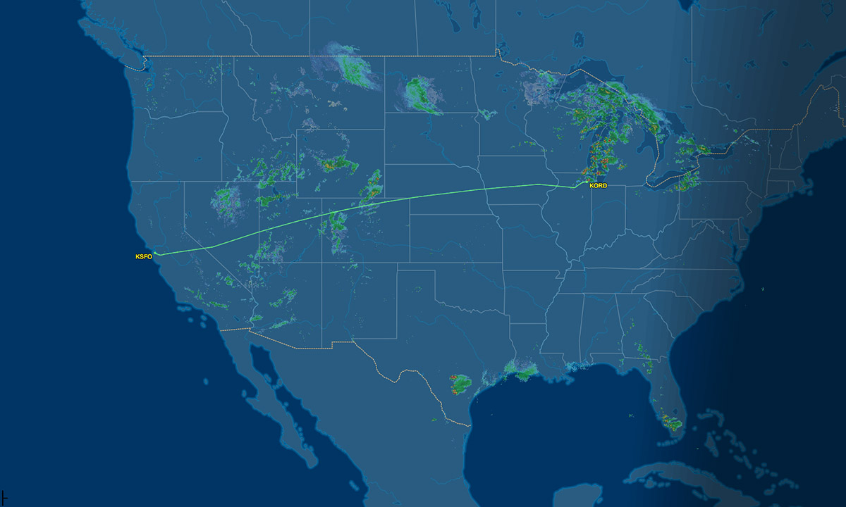 ORD to SFO route map