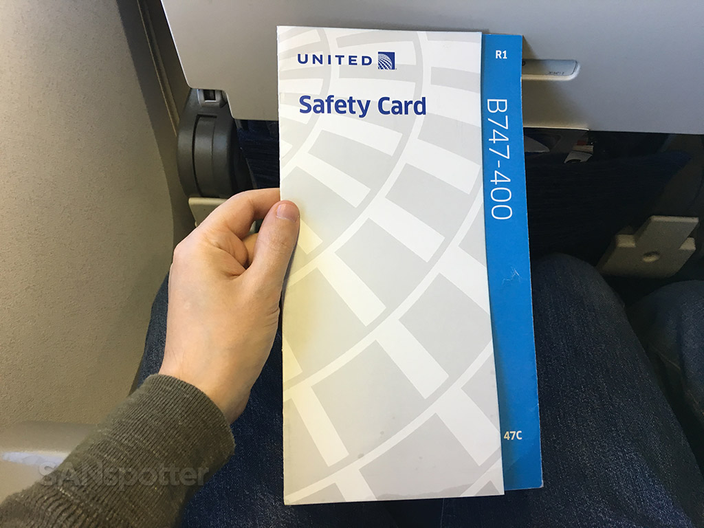 United Airlines 747-400 safety card