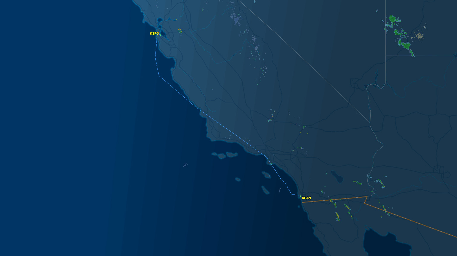 SFO to SAN air route map