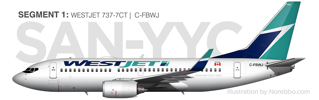 WestJet 737-700 main cabin (economy class) SAN-YYC – SANspotter