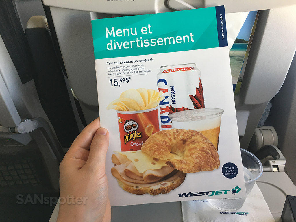 westjet food for purchase menu