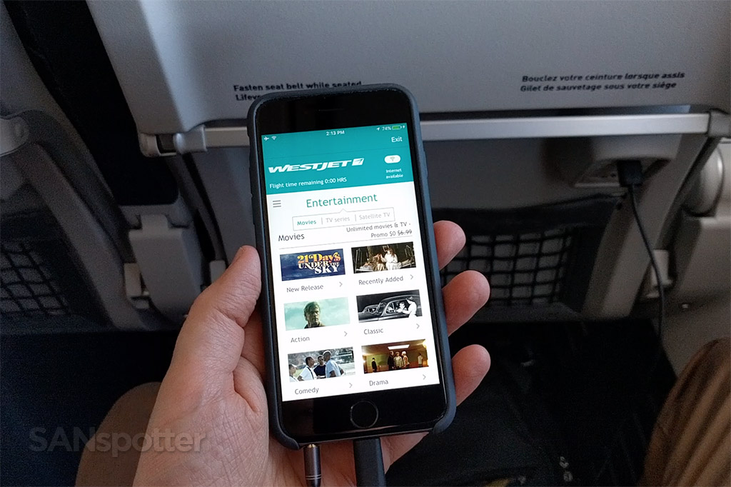 westjet mobile app in flight entertainment