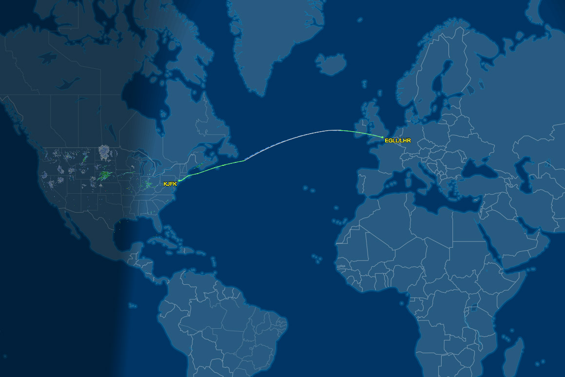 LHR to JFK route map