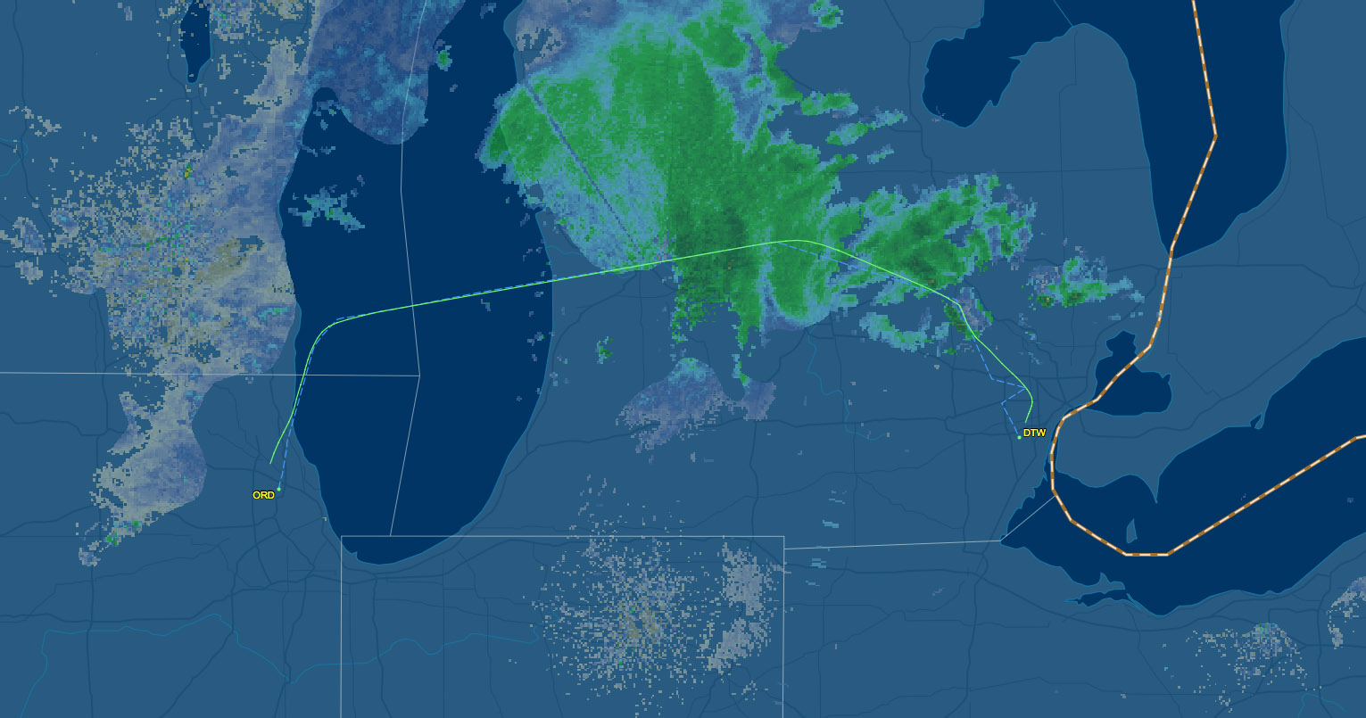 air route from ORD to DTW