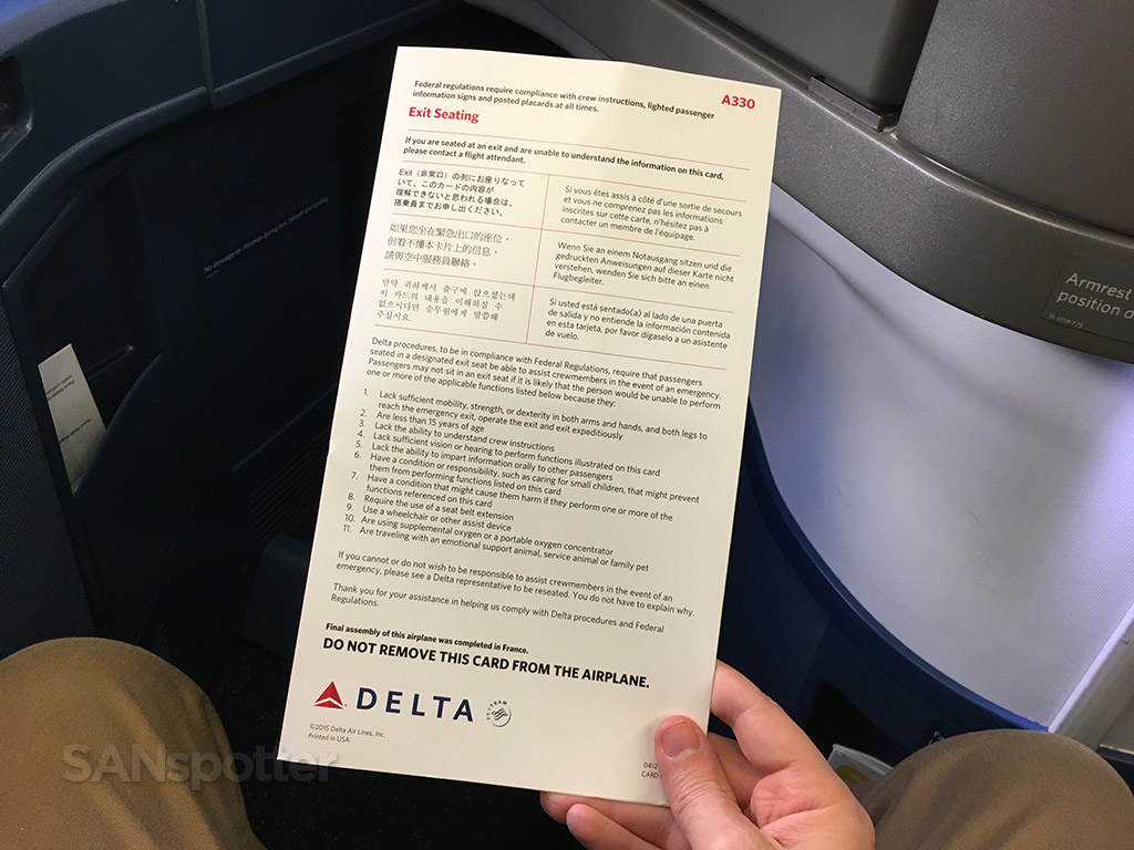 Delta A330-300 safety card