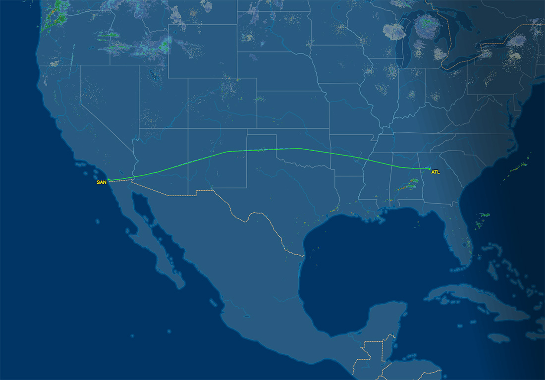 ATL to SAN route map