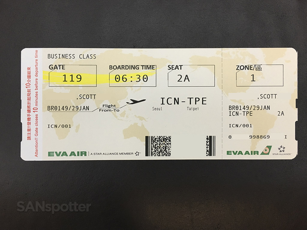 EVA air boarding pass
