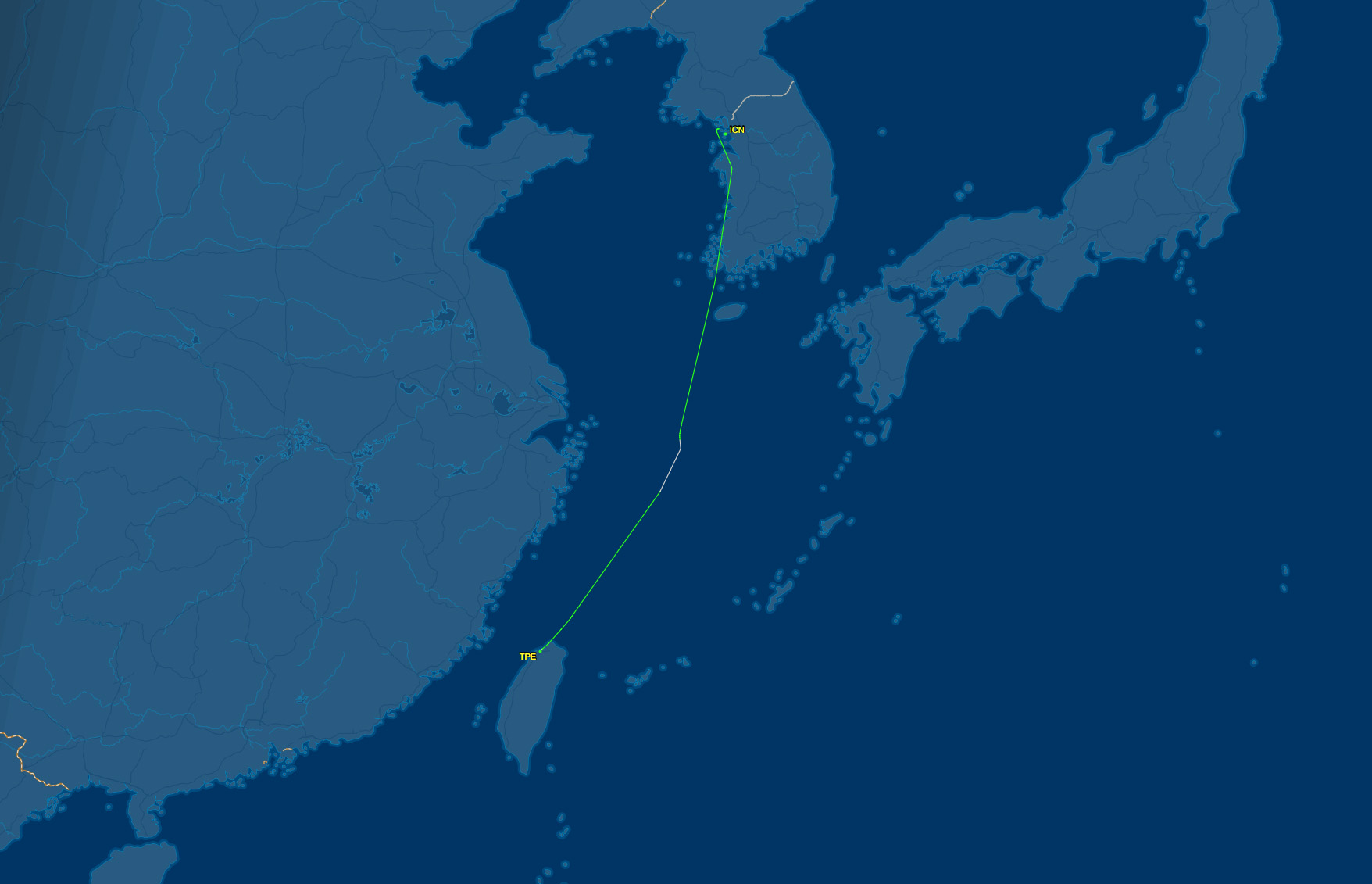 ICN to TPE air route map
