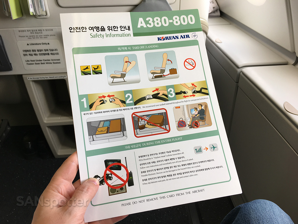 Korean Air A380 safety card front cover