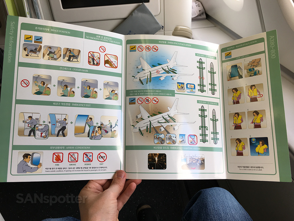 Korean Air A380 safety card interior