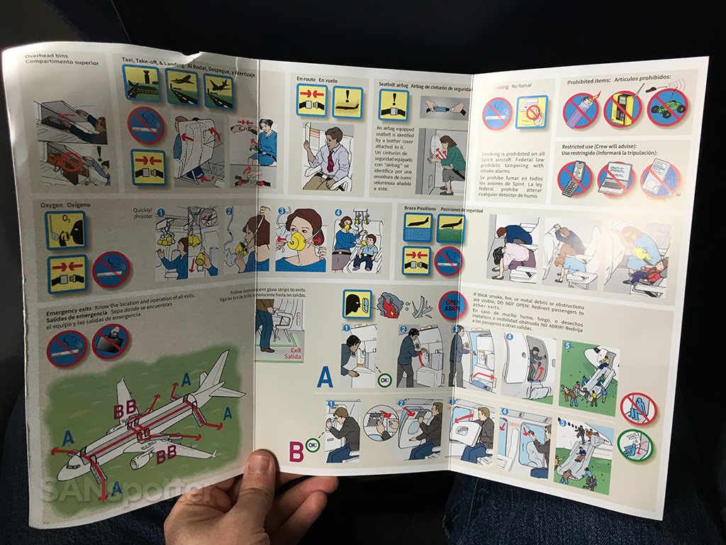 Spirit Airlines A320 safety card interior