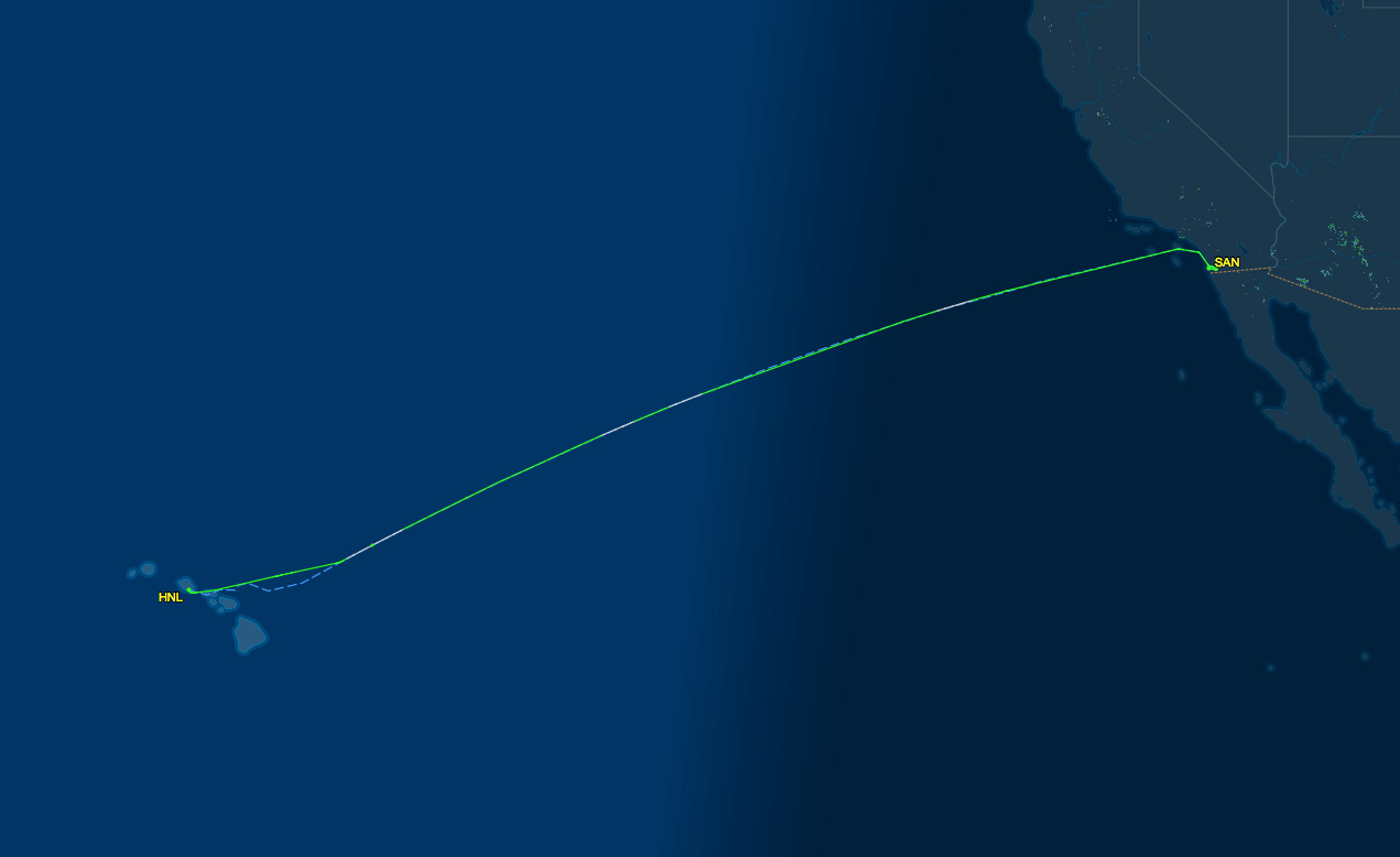 HNL to SAN route map