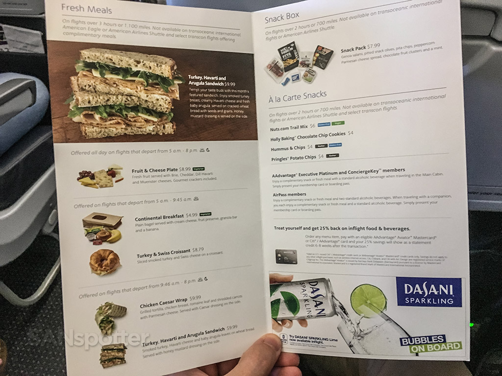 American Airlines food for purchase menu 