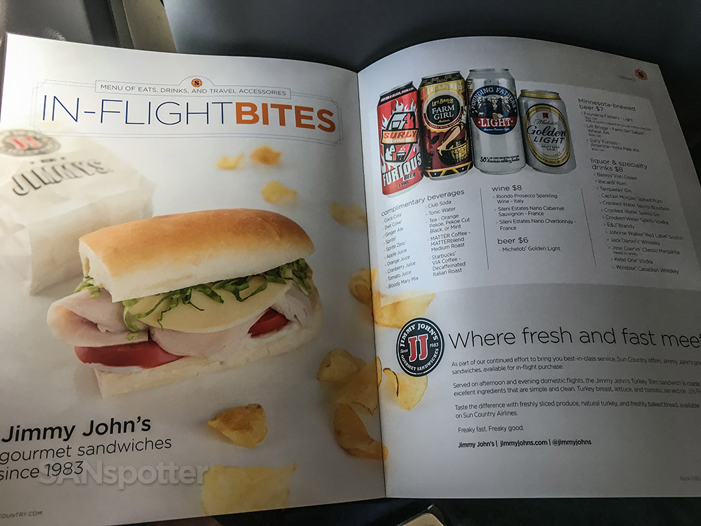  Sun country airlines in-flight menu 