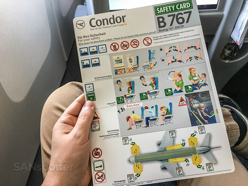 Condor Airlines 767 safety card