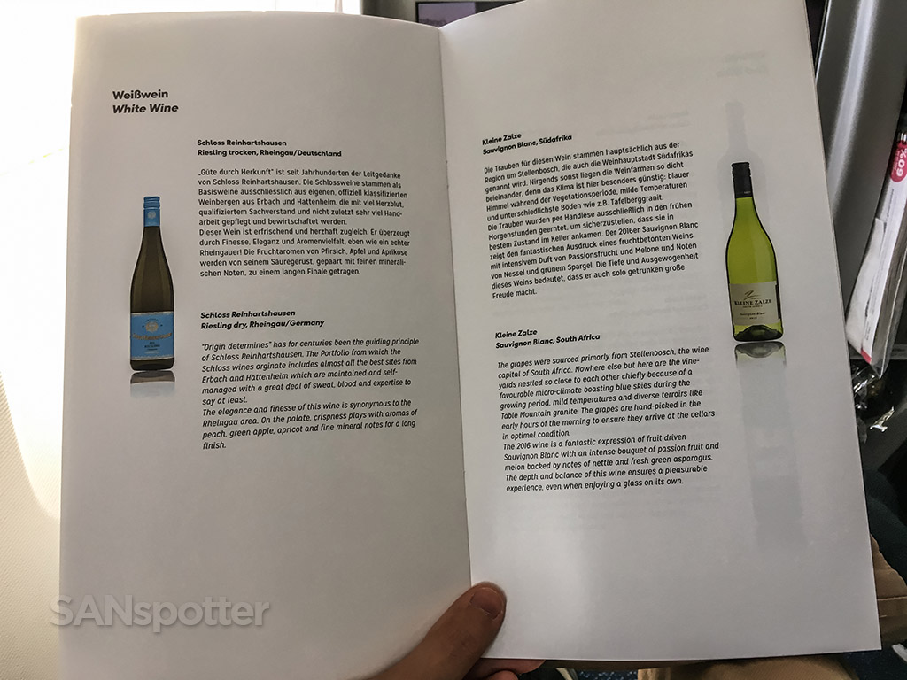 Condor business class wine list