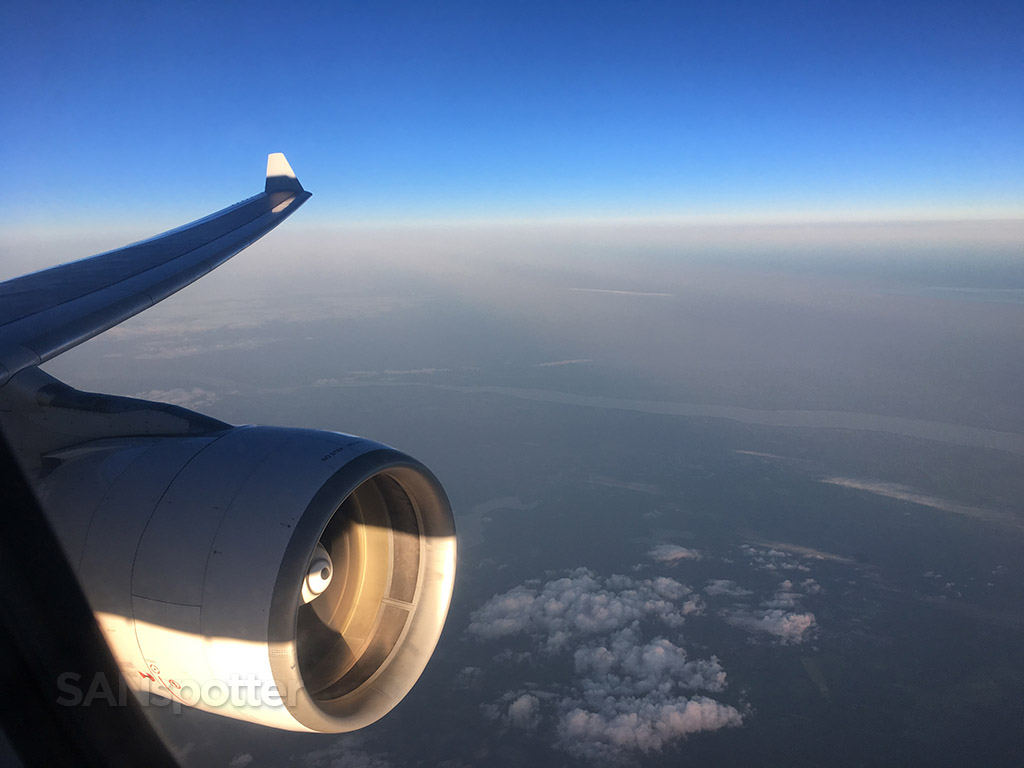 flying west over atlantic ocean