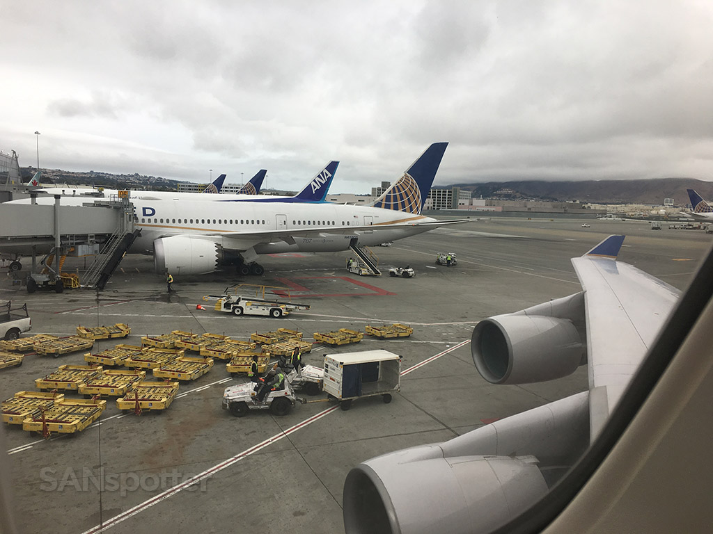 United 747 pushback San Francisco international airport