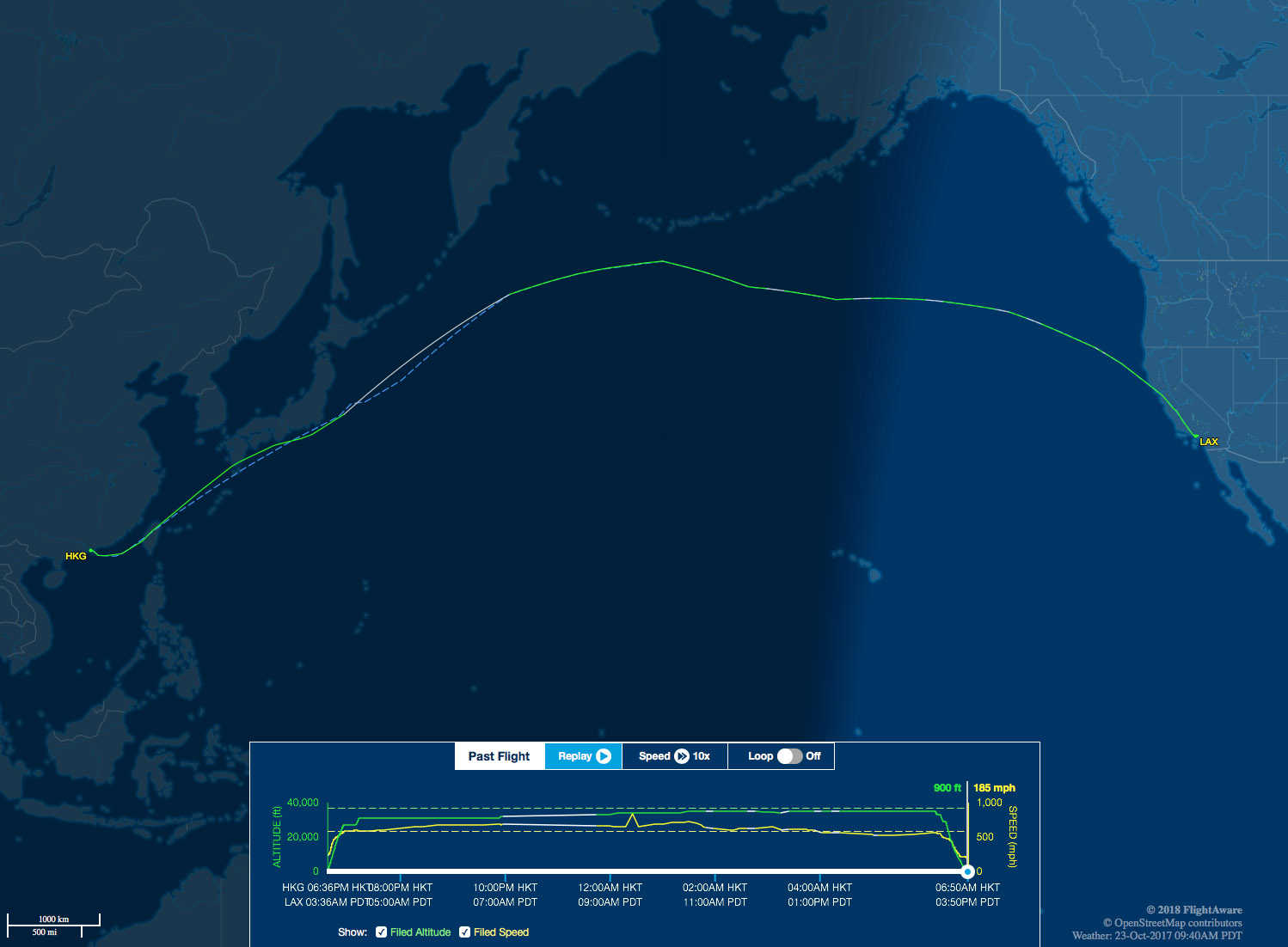 HKG-LAX route map