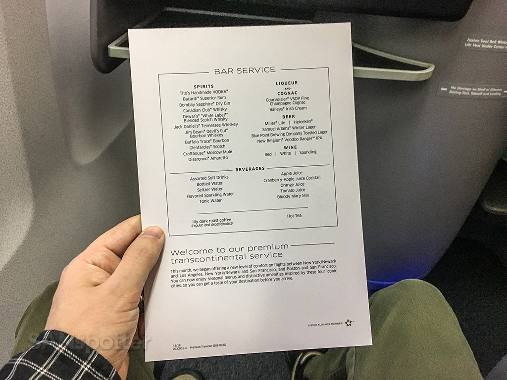 United airlines premium service drink menu
