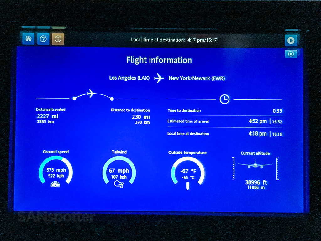 United airlines entertainment system flight summary page