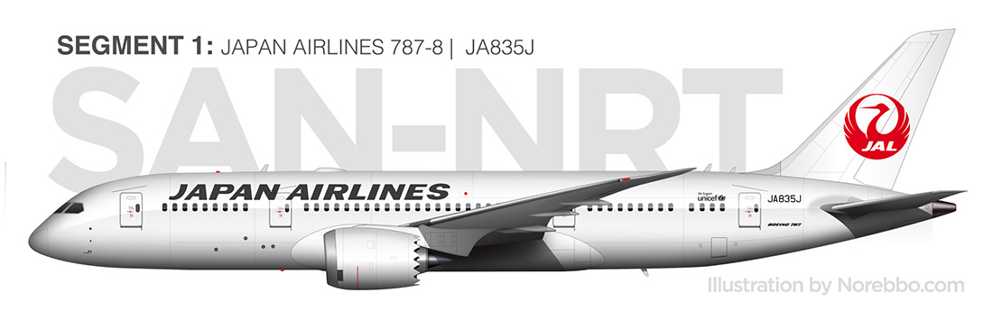 Japan Airlines 787-8 business class (Shell Flat Neo) San Diego to