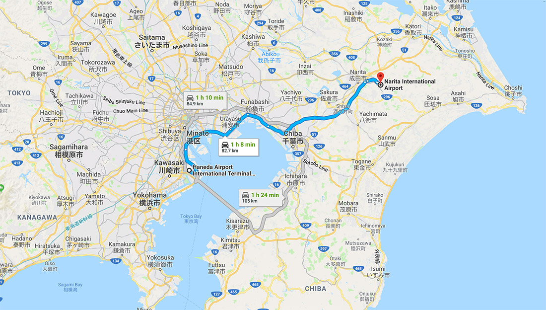Haneda to Narita route map