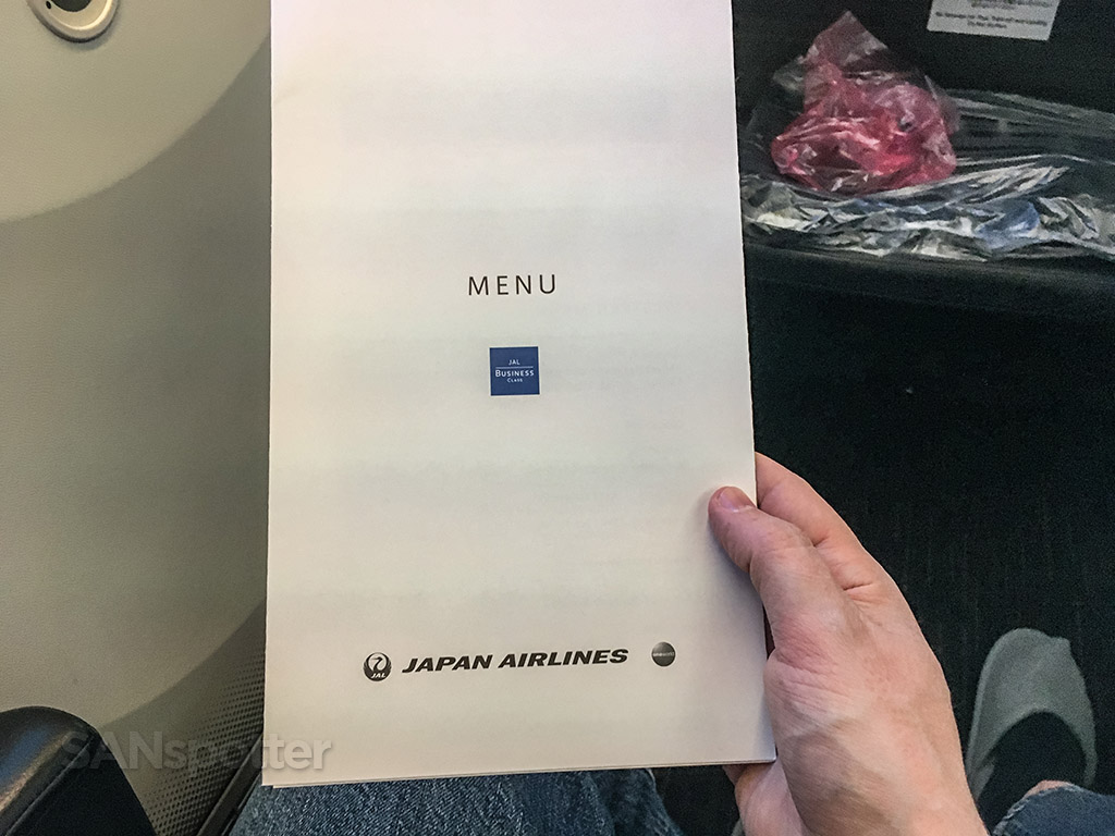 Japan Airlines business class menu cover