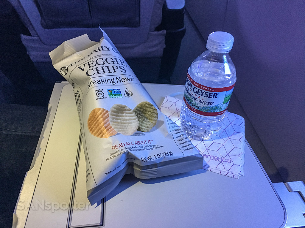Virgin America first class snack