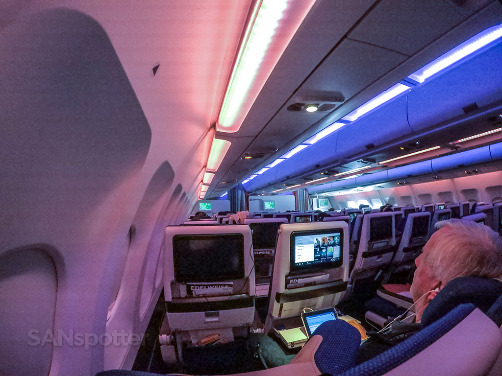 Edelweiss air A340 Cabin mood lighting