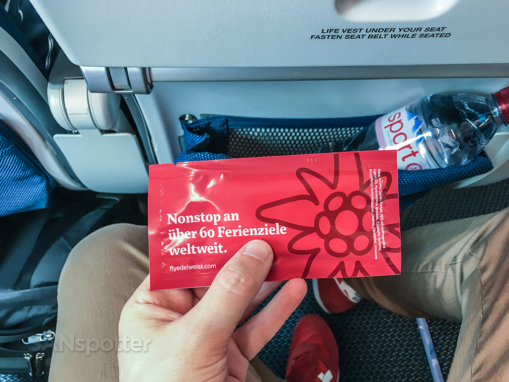 Edelweiss Economy class hand wipes