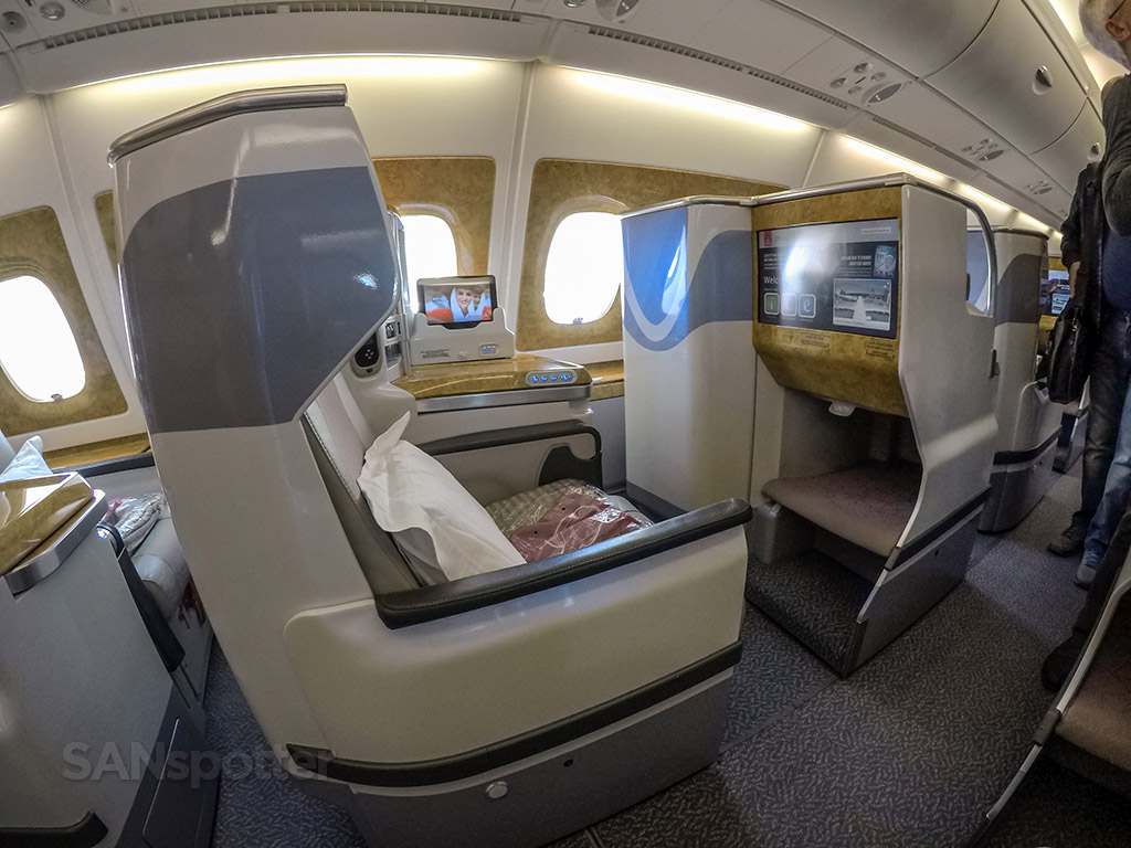 Emirates A380 business class staggered layout