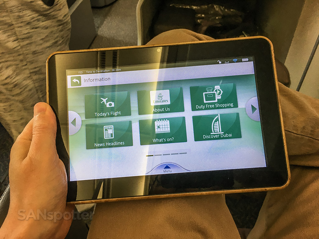 Emirates business class handheld tablet