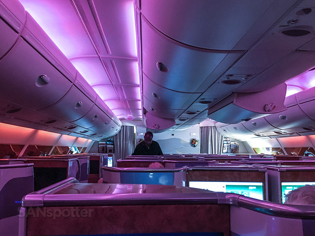 Emirates A380 purple mood lighting