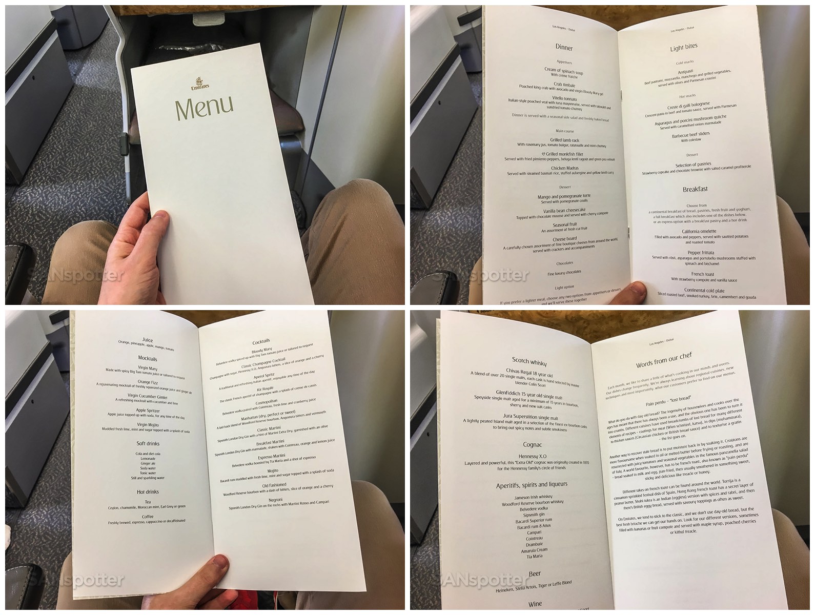 Emirates business class menu