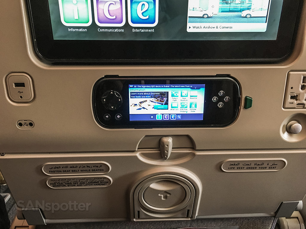 Emirates A380 economy class video screen and remote