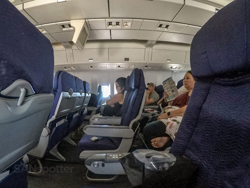Hawaiian Airlines 767 economy class cabin in flight